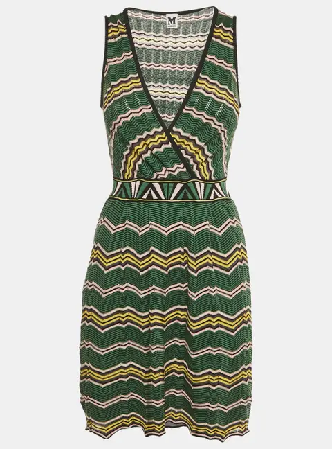 M Missoni Green Zig Zag Pattered Knit Mini Dress M
