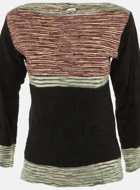 M Missoni Black Striped Merino Wool Knit Long Sleeve Top M