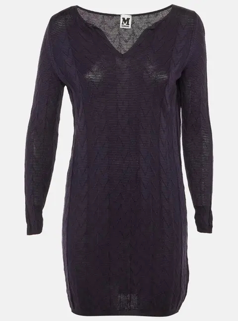 M Missoni Purple Zig Zag Fleece Wool Knit Mini Dress M
