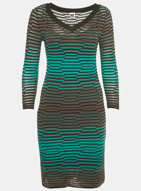 M Missoni Blue/Grey Textured Knit V-Neck Mini Dress M