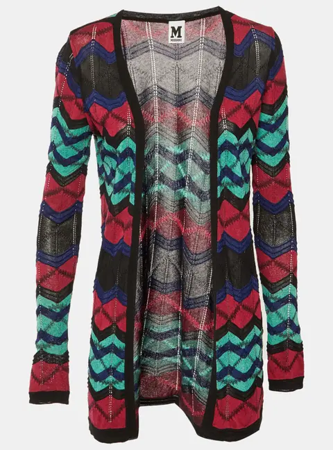 M Missoni Multicolor Chevron Knit Open Front Cardigan S