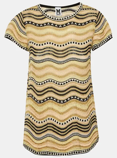 M Missoni Beige Metallic Wavy Knit Top S