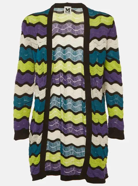 M Missoni Multicolor Chevron Knit Open Front Cardigan L