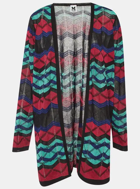 M Missoni Multicolor Chevron Knit Open Front Cardigan L