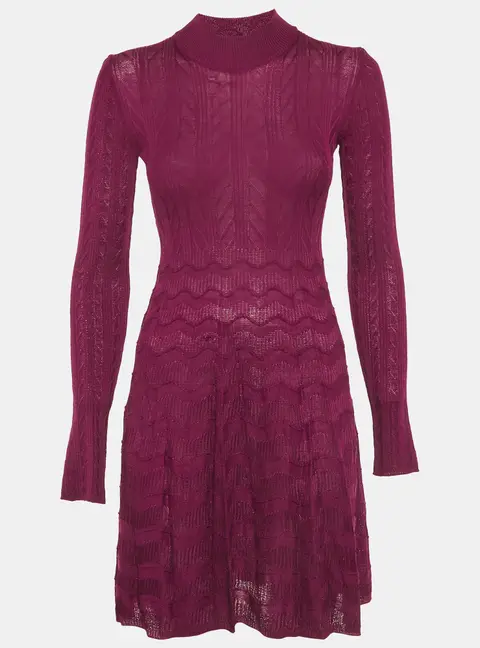 M Missoni Purple Crochet Knit Long Sleeve Mini Dress S