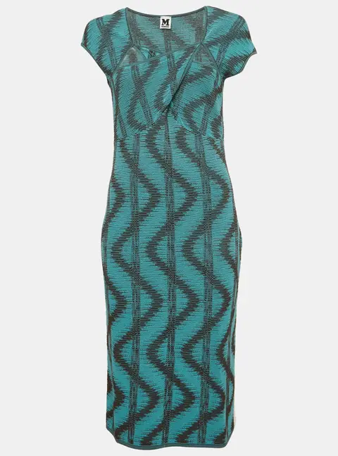 M Missoni Blue Zig Zag Lurex Knit Midi Dress L