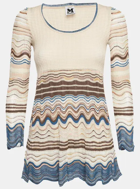 M Missoni Pink/Blue Lurex Rib Knit Flared Top S