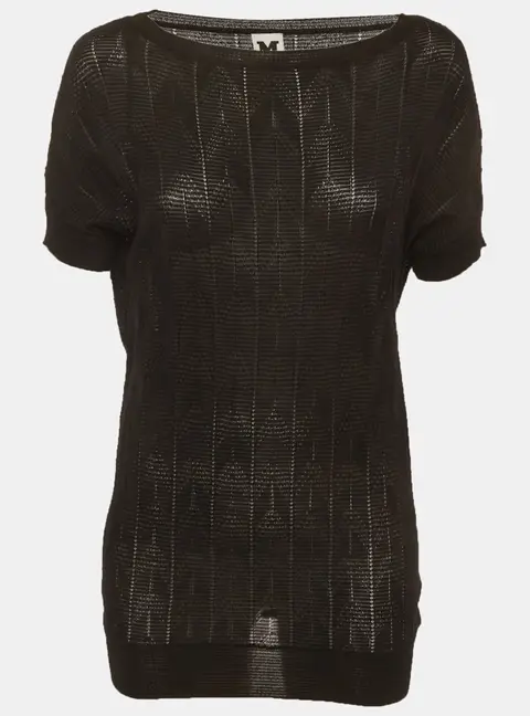 M Missoni Black Jacquard Knit Mesh Short Sleeve Top S