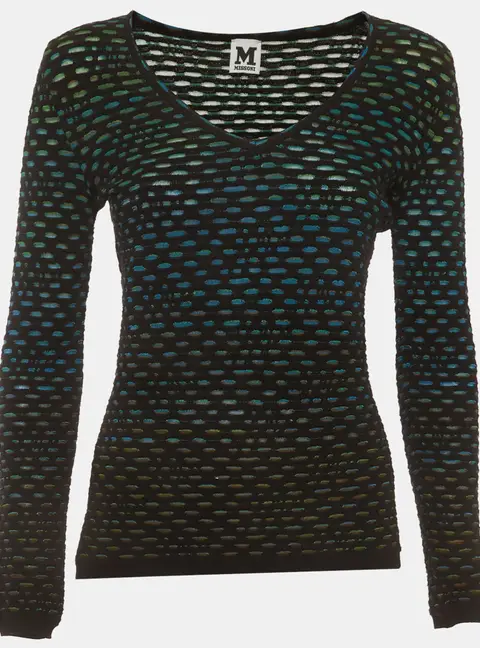 M Missoni Black/Green Knit V-Neck Top S