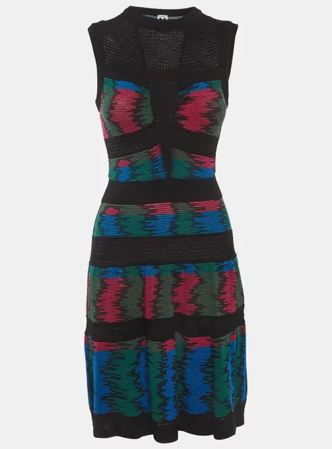M Missoni Multicolor Jacquard Knit Mesh Detail Mini Dress S