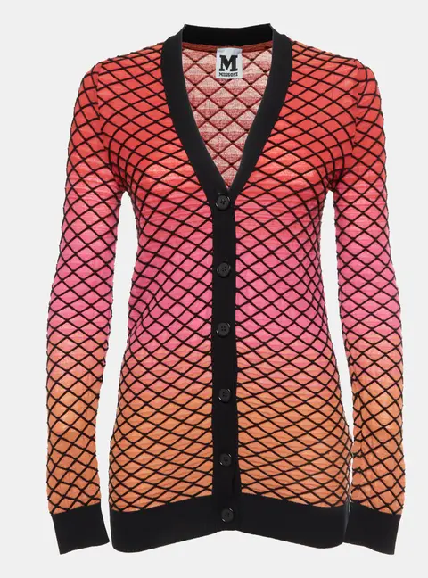 M Missoni Ombre Pink Criss Cross Knit V-Neck Cardigan M