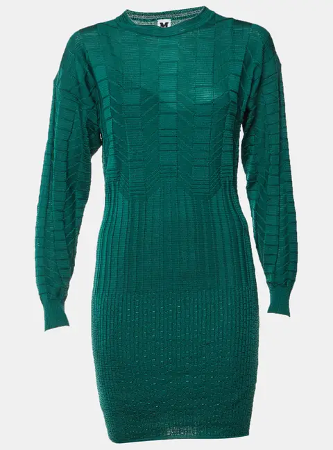 M Missoni Green Rib Knit Fitted Mini Dress S