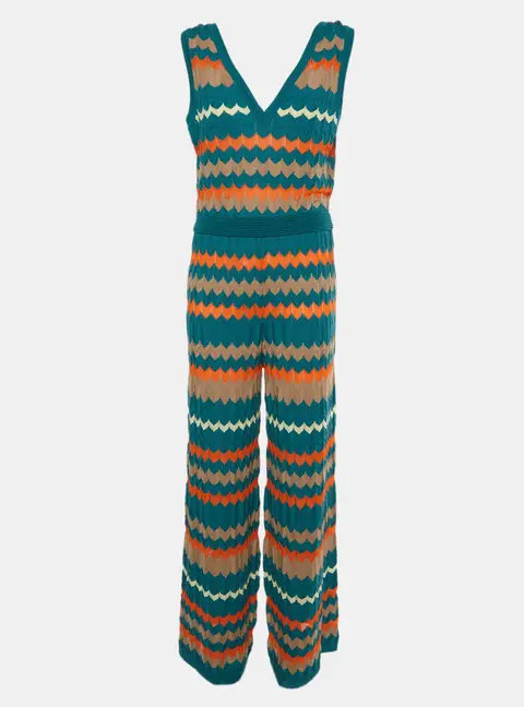 M Missoni Multicolour Crochet Knit Wool Blend Wide-Leg Jumpsuit L