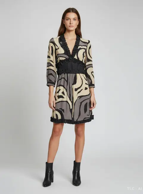 M Missoni Beige/Grey Abstract Print Silk Mini Dress L
