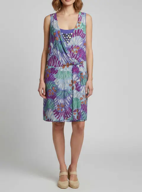 M Missoni Multicolor Print Crepe Sleeveless Draped Short Dress M