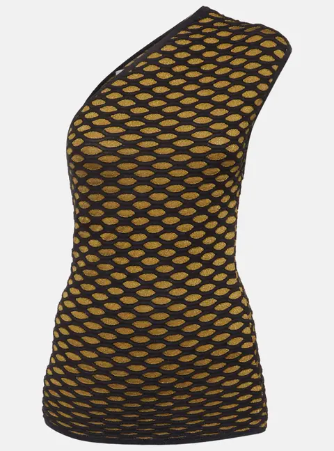 M Missoni Gold/Navy Blue Textured Jacquard Knit One Shoulder Top M