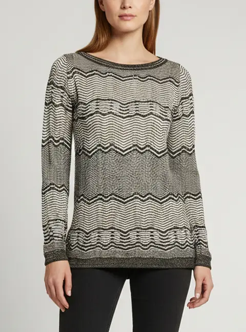 M Missoni Monochrome Chevron Knit Long Sleeve Top S