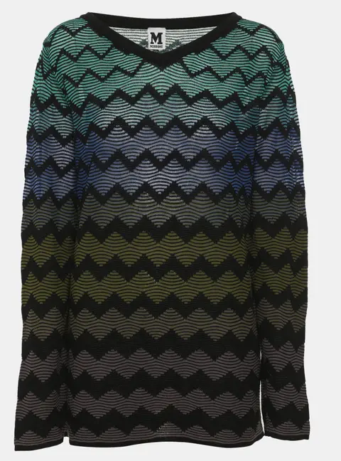 M Missoni Multicolor Chevron Patterned Knit Long Sleeve Sweater L
