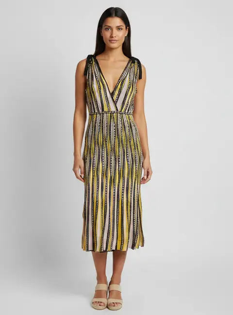 M Missoni Purple/Yellow Striped Lurex Knit Sleeveless Midi Dress S