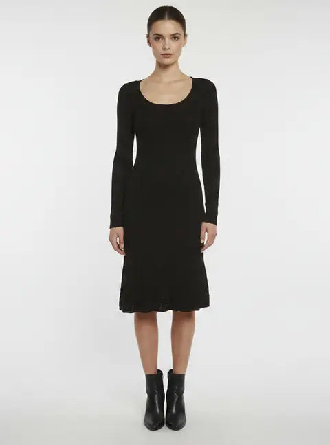 M Missoni Black Textured Pointelle Knit Long Sleeve Dress S