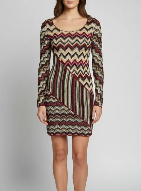 Missoni Multicolor Striped Chevron Lurex Knit Dress XS