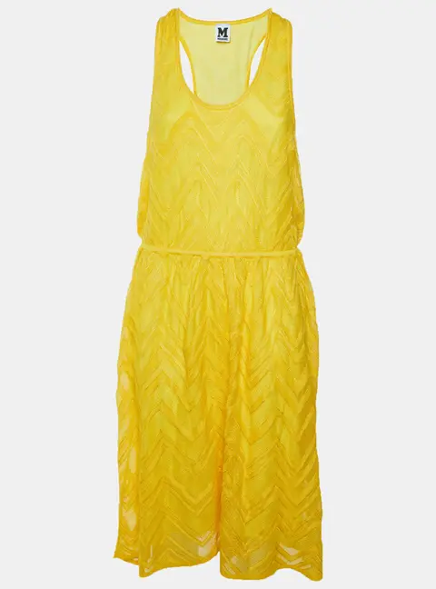 M Missoni Yellow Chevron Knit Sleeveless Midi Dress L