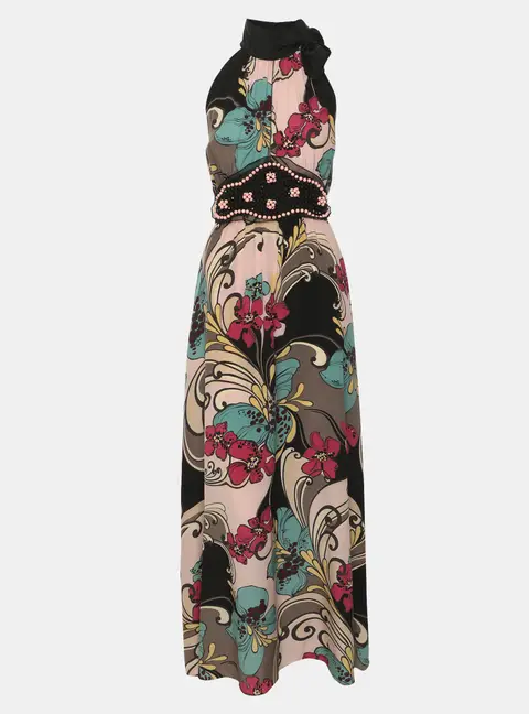 M Missoni Multicolor Printed Silk Embellished Halter Neck Dress M