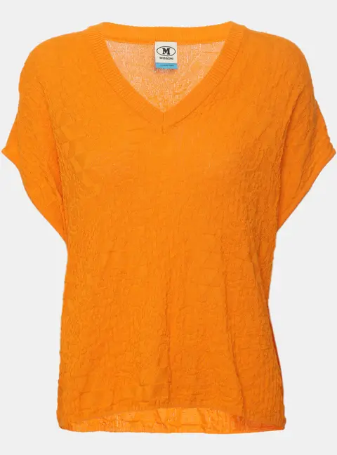 Missoni Orange Cotton Knit Jacquard Sleeveless V Neck Top S