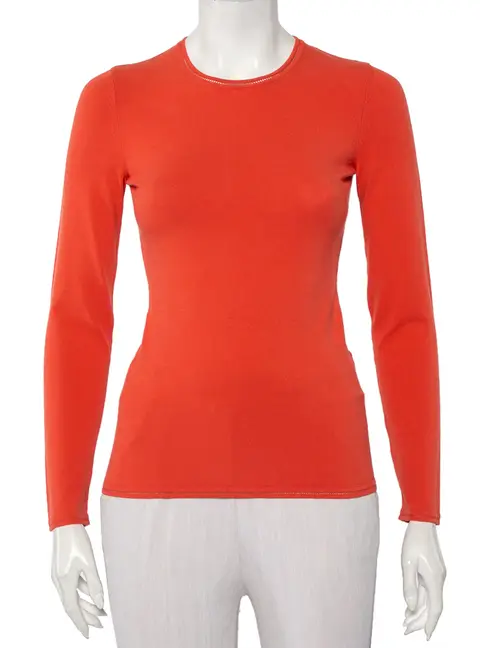 M Missoni Orange Knit Long Sleeve Roundneck T-Shirt M