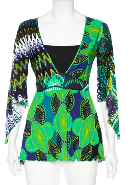 M Missoni Green Abstract Printed Jersey Embellished Detail Tunic M