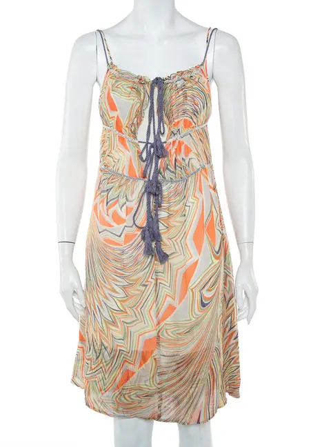 M Missoni Multicolor Printed Silk Sleeveless Tie Detail Midi Dress S