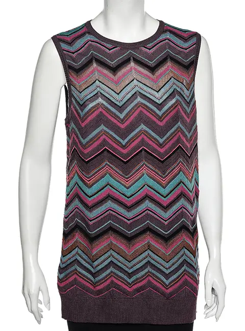 M Missoni Multicolored Perforated Knit Sleeveless Top XL