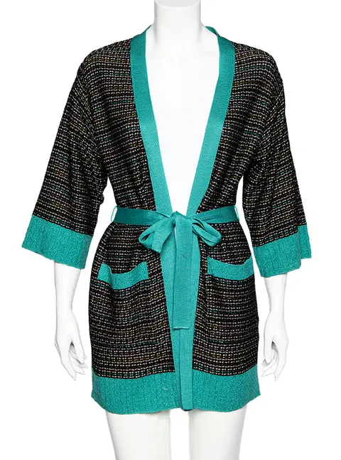 M Missoni Black Textured Knit Belted Cardigan M