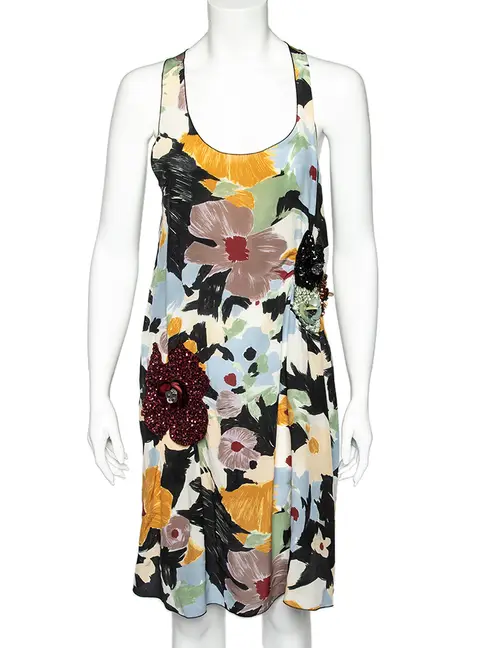 M Missoni Multicolor Floral Printed Silk Sequin Embellished Shift Dress M