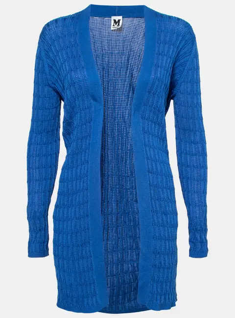 M Missoni Blue Ribbed Knit Open Front Cardigan M