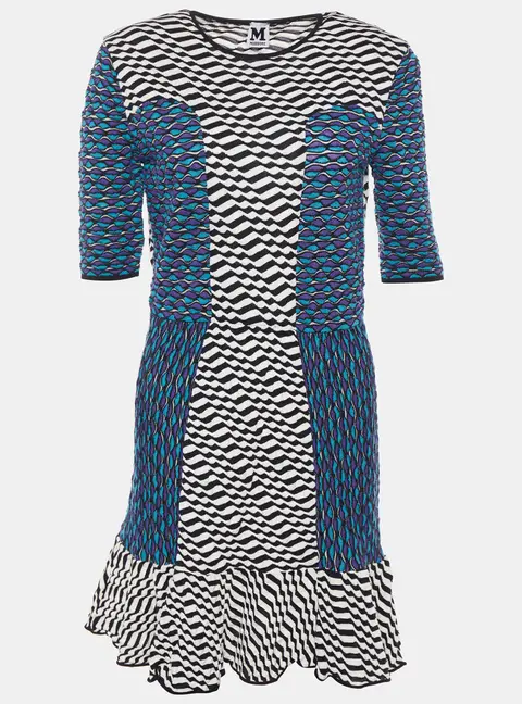 M Missoni Multicolor Patterned Knit Flounce Hem Mini Dress L