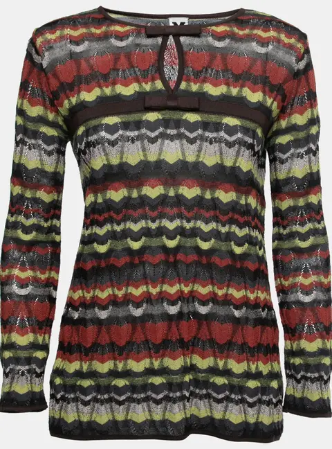 M Missoni Multicolor Patterned Knit Bow Detail Top S