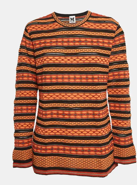 M Missoni Orange/Black Patterned Knit Long Sleeve Top L