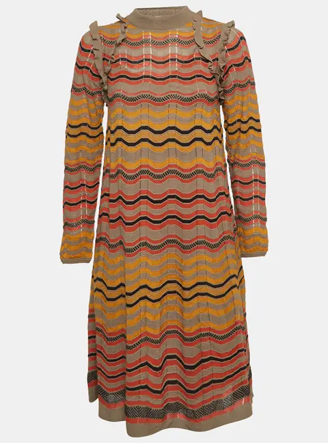 M Missoni Multicolor Patterned Knit Ruffle Detail Midi Dress L