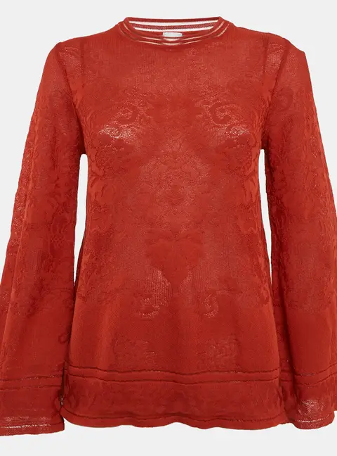 M Missoni Rust Orange Patterned Knit Round Neck Top L