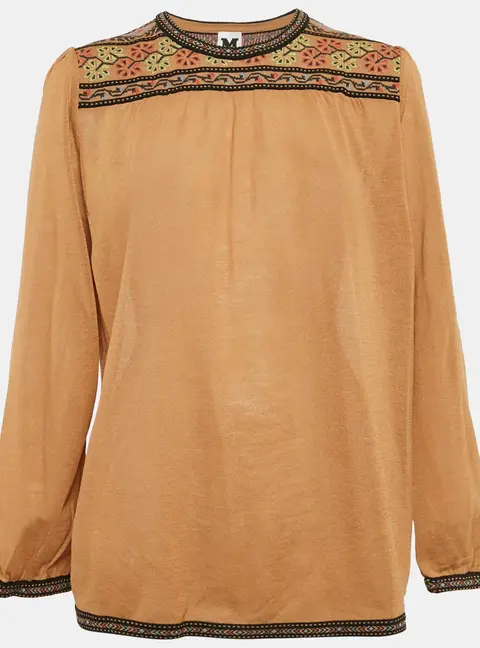 M Missoni Brown Wool Blend Patterned Knit Top S