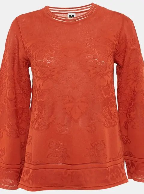 M Missoni Burnt Orange Floral Knit Long Sleeve Top M