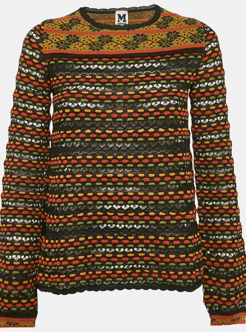 M Missoni Multicolor Patterned Wool Blend Long Sleeve Knit Top S