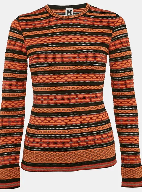M Missoni Orange/Black Patterned Knit Top S