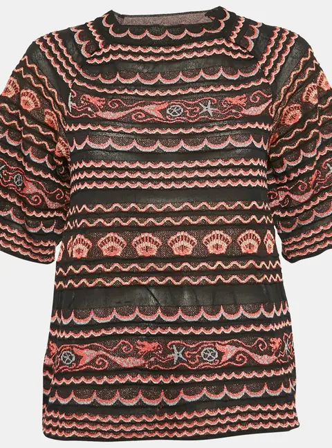 M Missoni Black/Pink Wave Patterned Lurex Knit Top S