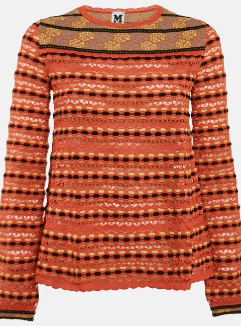 M Missoni Orange Floral Perforated Knit Top L