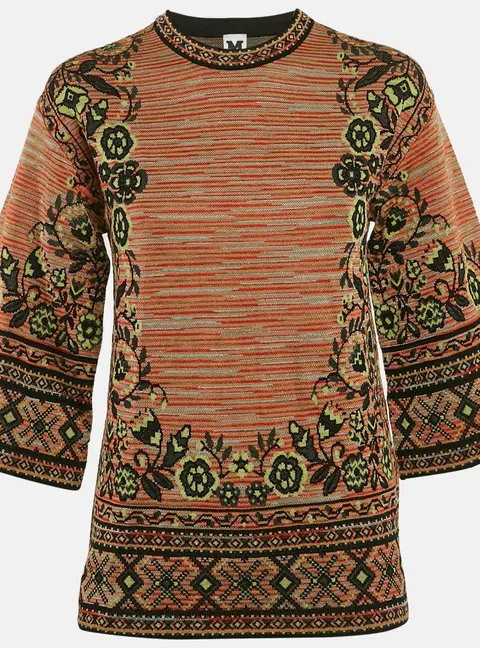 M Missoni Beige/Green Floral Patterned Knit Top S