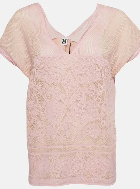 M Missoni Pink Patterned Lurex Knit Top L