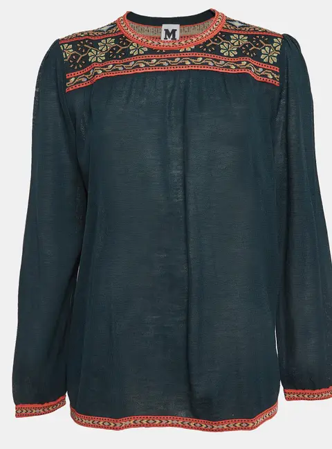M Missoni Teal Green Floral Pattern Knit Long Sleeve Top S