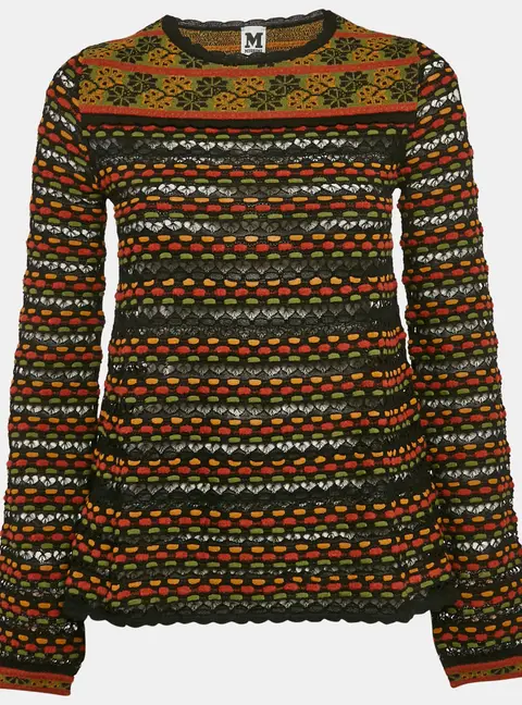 M Missoni Black/Orange Pointelle Knit Long Sleeve Knit Top S